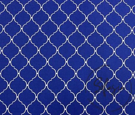 navy-blue-and-white-moroccan-patterned-cushion-fabric.jpg Navy Blue and White Moroccan Patterned Cushion Fabric - Image 1