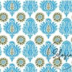 Ocean Blue Damask Patterned Drapery and Upholstery Fabric
