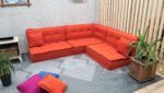 Orange Floor Couch Corner, L Shaped Made to Measure Cushions - Image 2