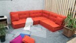 Orange Floor Couch Corner, L Shaped Made to Measure Cushions - Image 3