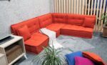 Orange Floor Couch Corner, L Shaped Made to Measure Cushions - Image 4