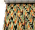 Orange Green Wavy Zigzag Patterned Ikat Fabric - Image 3