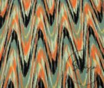 Orange Green Wavy Zigzag Patterned Ikat Fabric