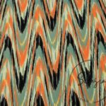 Orange Green Wavy Zigzag Patterned Ikat Fabric