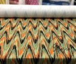 Orange Green Wavy Zigzag Patterned Ikat Fabric - Image 5