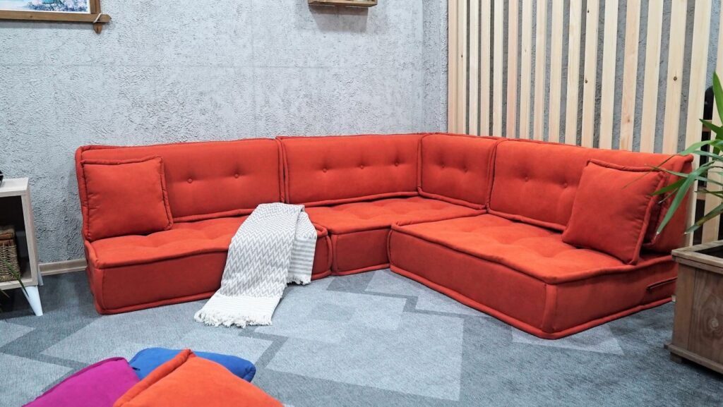 Orange Floor Couch Corner, L Shaped Made to Measure Cushions 1 orange modular sofa 1 1
