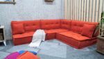 Orange Floor Couch Corner, L Shaped Made to Measure Cushions - Image 5