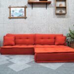 Orange Small Modular Sectional Floor Sofa, Moroccan Couch