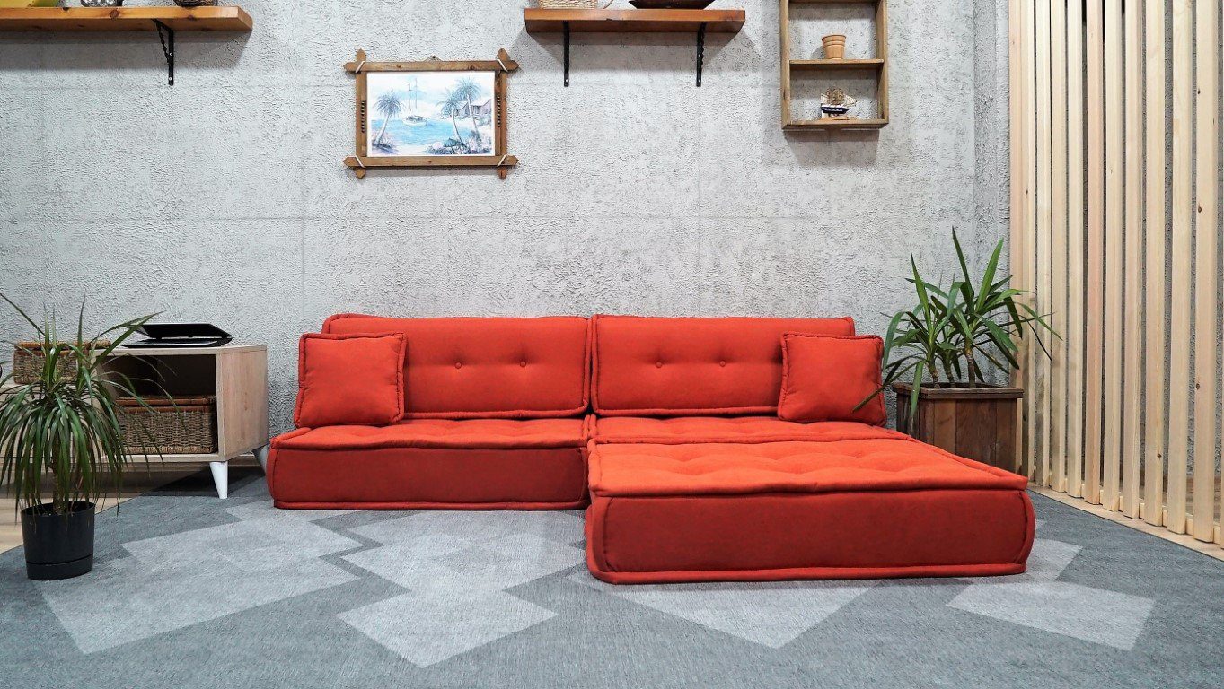 orange-modular-sofa-1.jpg Orange Small Modular Sectional Floor Sofa, Moroccan Couch - Image 1