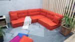 Orange Floor Couch Corner, L Shaped Made to Measure Cushions - Image 6