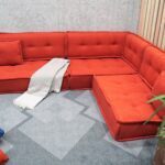 Orange Floor Couch Corner, L Shaped Made to Measure Cushions