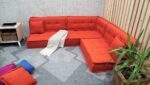Orange Floor Couch Corner, L Shaped Made to Measure Cushions