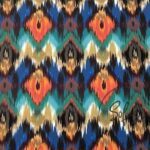 Orange Navy Blue Ikat Fabric