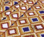Orange Navy Blue Ikat Patterned Curtain Fabric - Image 4