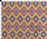 Orange Navy Blue Ikat Patterned Curtain Fabric