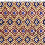 Orange Navy Blue Ikat Patterned Curtain Fabric