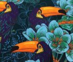 Orange Navy Blue Toucan Bird Patterned Fabric - Image 5