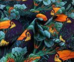 Orange Navy Blue Toucan Bird Patterned Fabric - Image 6