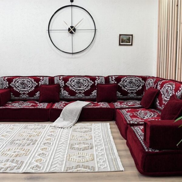 Arabic Majlis Sofa Set, Red Color L Shaped Floor Seating