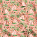 Palm Tree and Sail Patterned Background Curtain Fabric
