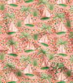 Palm Tree and Sail Patterned Background Curtain Fabric