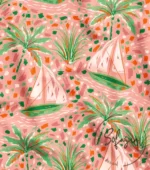 Palm Tree and Sail Patterned Background Curtain Fabric - Image 4