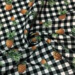 Pineapple Gingham Patterned Sofa and Curtain Black Plaid Fabric