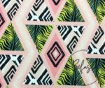 Pink Green Tile Triangle Patterned Fabric - Image 3