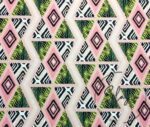 Pink Green Tile Triangle Patterned Fabric