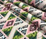 Pink Green Tile Triangle Patterned Fabric - Image 7