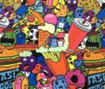 Pop Art Fast Food Patterned Fabric - Image 3
