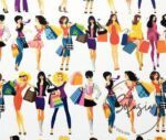 Shopping Girls Patterned Fabric