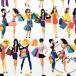Shopping Girls Patterned Fabric