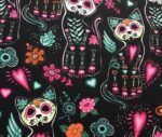 Skull Cat Pop Art Patterned Fabric - Image 3