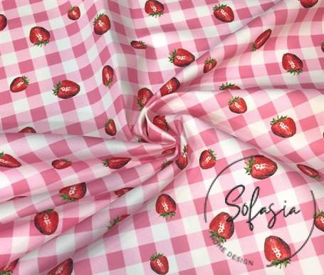 strawberry-gingham-patterned-pink-plaid-fabric.jpg Strawberry Gingham Patterned Pink Plaid Fabric - Image 1