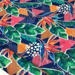 Tropical Leaf Patterned Navy Blue Curtain and Sofa Fabric