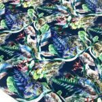 Tropical Patterned Navy Blue Curtain and Sofa Fabric
