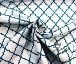 Turquoise Blue White Moroccan Pattern Curtain Fabric - Image 3