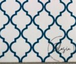 Turquoise Blue White Moroccan Pattern Curtain Fabric - Image 5