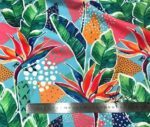 Turquoise Color Curtain and Sofa Fabric with Tropical Leaf Pattern - Image 3