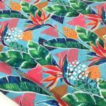 Turquoise Color Curtain and Sofa Fabric with Tropical Leaf Pattern