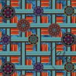 Turquoise Navy Blue Mandala Patterned Cushion Fabric