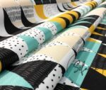 Turquoise Yellow Triangles Patterned Fabric - Image 9
