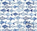 Watercolor Blue Fish Patterned Sofa and Curtain Fabric