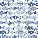 Watercolor Blue Fish Patterned Sofa and Curtain Fabric