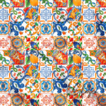 Watercolor Tile Patterned Background Curtain Fabric
