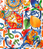Watercolor Tile Patterned Background Curtain Fabric - Image 4