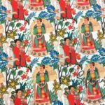 White Background Frida Kahlo Patterned Fabric