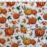 White Background Pumpkin Patterned Sofa and Curtain Fabric