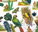 White Fabric with Forest Birds and Parrot Pattern - Image 3